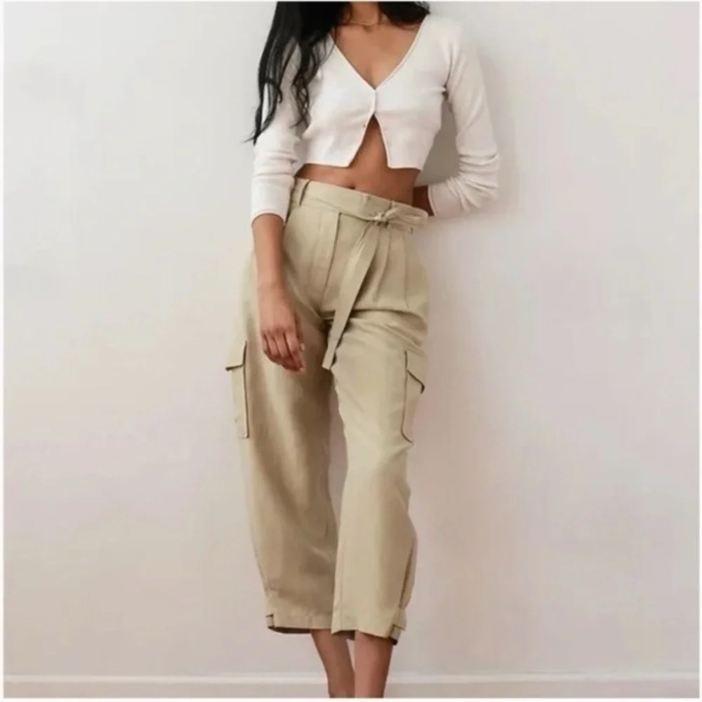 Aritzia Wilfred‎ Kafka Belted Linen Blend Pleated Cargo Pants Black Size 00